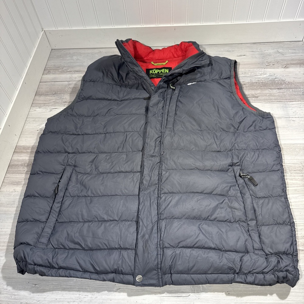 Koppen Men's Kalke Down Insulated Puffer Vest Zip Front Winter Size XL Grey Red